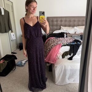 NWT | Adrianna Papel Violet Beaded Floor Length Gown